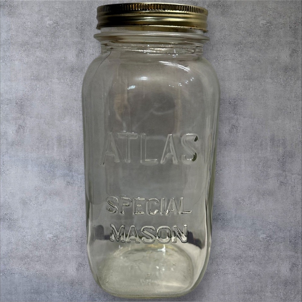 Vintage Atlas Square Special Mason Wide Mouth 2 Quart Canning Jar with Lid